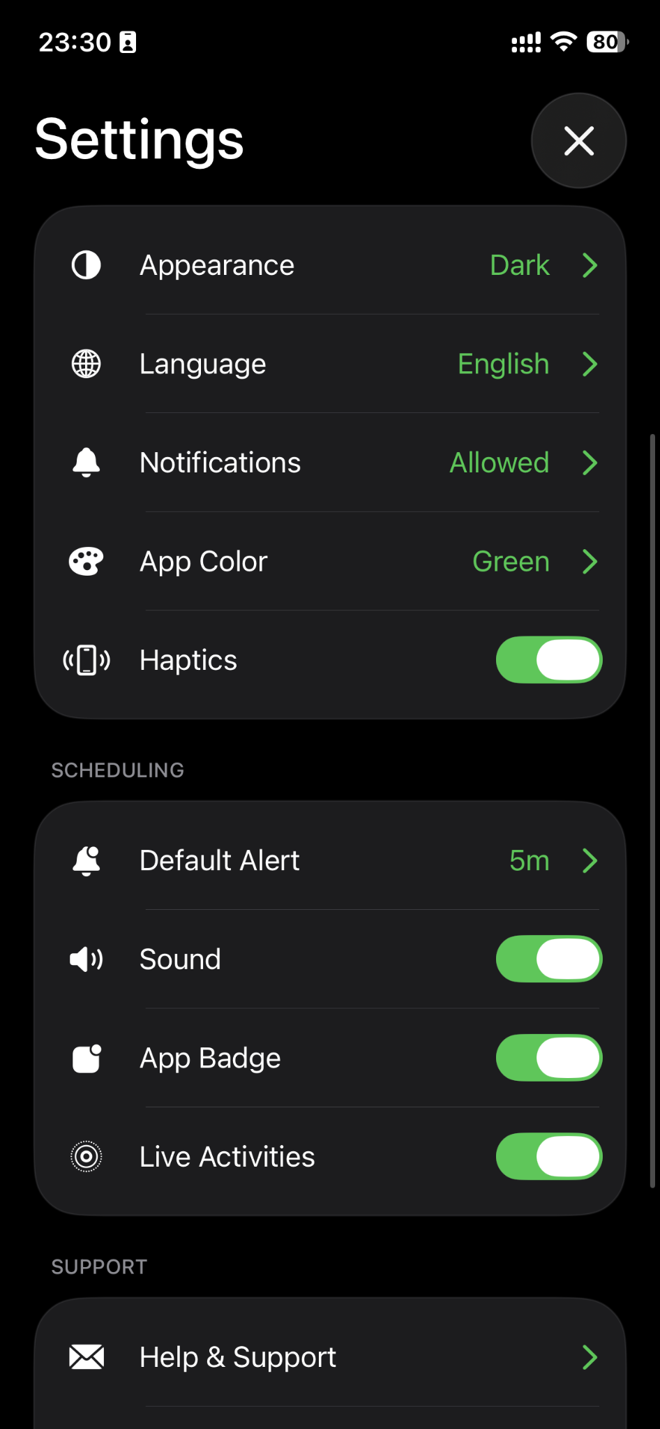Call Reminder settings screen